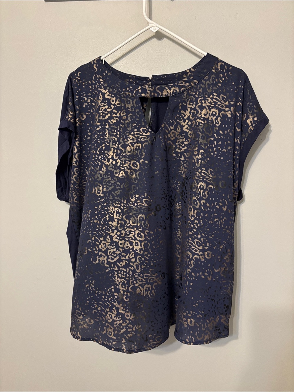Papermoon Navy and Beige Animal Print Keyhole Blouse